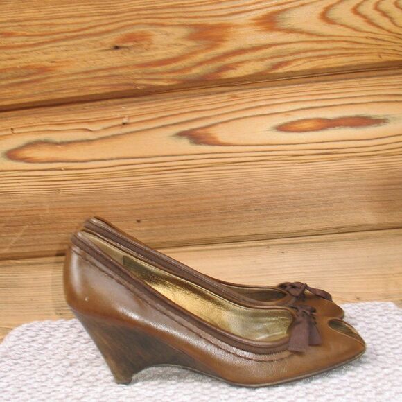 Miu Miu Brown Leather Wedge Shoes - Picture 4 of 11